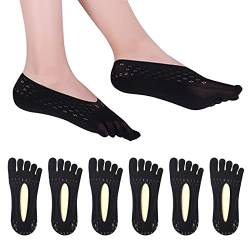 XZEIT 6 Paar Damen Dünne Fünf Zehensocken, Damen Fünf Finger Socken, Lady Invisibility Atmungsaktiv Socken, mit Gel Tab, Rutschfeste Boot-Low-Cut-Innensocken Unsichtbare Zehengetrennte Socken(S von XZEIT