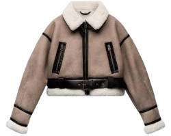 XZEIT Herbst Winter Frauen Faux Pelzmantel Kurze Jacke Frau Bomber Jacke Langarm Zip Up Fleece Cropped Jacke (Color : A001, Size : M) von XZEIT