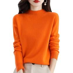 XZEIT Kaschmir-Pullover für Frauen, 100% Kaschmir-Langarm-Pullover, Rundhalsausschnitt, lässiger Strickpullover, Orange, M von XZEIT
