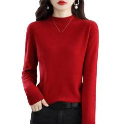 XZEIT Kaschmir-Pullover für Frauen, 100% Kaschmir-Langarm-Pullover, Rundhalsausschnitt, lässiger Strickpullover, dunkelrot, XL von XZEIT