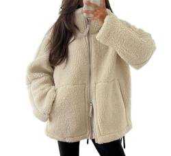 XZEIT Lose Lamm Wolle Jacke for Frauen Stehen Kragen Langarm Zipper Mantel Winter Weibliche Warme Frauen Oberbekleidung (Color : Beige, Size : S) von XZEIT