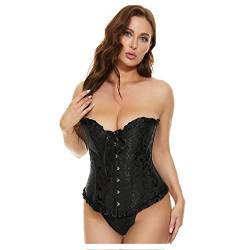 XZQTIVE Damen Bustier Korsett Spitze Up Boned Overbust Bustier Gothic Corsage Dessous Top,Schwarz,5XL von XZQTIVE