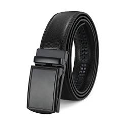 XZQTIVE Herren Gürtel Leder-Ratschengürtel für Herren Verstellbarer Automatikgürtel mit Klick-Schiebeschnalle, 35mm Breite, Gürtel für Business-Anzug,145cm, Schwarz von XZQTIVE