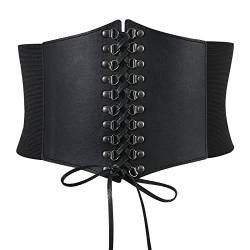 XZQTIVE Korsett Gürtel für Frauen, Tied Korsett elastische Taille Gürtel Waspie Gürtel Lace-up Cinch Gürtel für Kleid Cosplay 5,8'' Breite (Schwarz, Passt Taillengröße 68-79cm) von XZQTIVE