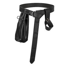 XZQTIVE Mittelalterlicher Rittergürtel für Herren Damen Renaissance Wikinger Gürtel mit Schwert Holster Tasche für LARP Halloween Cosplay Kostüm,Schwarz von XZQTIVE