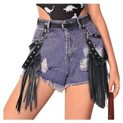 XZQTIVE Punk Frau Leder Taille Gürtel mit Fransen Gothic Bein Quaste Gürtel für Kleid Jeans von XZQTIVE