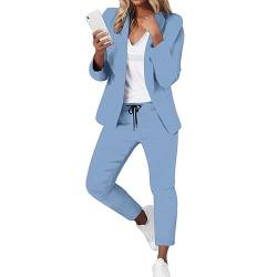 XZincer Hosenanzüge für Damen,2-teilig Anzug Karo Einfarbig Zweiteiler Slimfit Festlich Sportlich Hosenanzug Streetwear Hosenanzug Damen Elegant Business Anzug Set Hosenanzug Hose (Blue, S) von XZincer