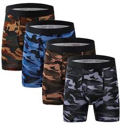 Xaanelr Boxershorts Herren Unterhosen Männer Bambus Viskose Unterwäsche Men Retroshorts 4er/8er Pack S-3XL (as3, Alpha, s, Regular, Regular, B021 - Lange Beine - 4er Set Tarnung) von Xaanelr