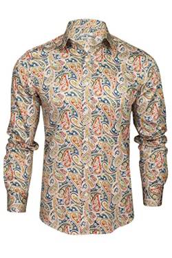 Herren Paisleymuster Langarmhemd - Slim Fit (Teal/Gold) XXL von Xact