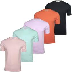 Xact Herren-Basic-T-Shirts mit Rundhalsausschnitt und Baumwolle, 5er-Pack (5-Pack - Navy/Orange/Lilac/Aqua/Pink) S von Xact