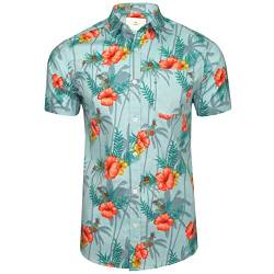 Xact Herren Baumwoll-Hawaii-Blumen-Kurzarmhemd (Luni - Dream Blue) L von Xact