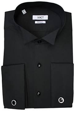 Xact Herren Formales Smokinghemd, Doppelmanschette - Manschettenknöpfe inklusive (Black - Wing Collar - Black Buttons) 36 von Xact