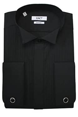 Xact Herren Formales Smokinghemd, Doppelmanschette - Manschettenknöpfe inklusive (Black - Wing Collar - Pleated Fly Front) 42 von Xact