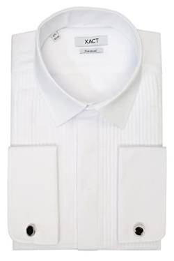 Xact Herren Formales Smokinghemd, Doppelmanschette - Manschettenknöpfe inklusive (White - Standard Collar - Pleated Fly Front) 37 von Xact