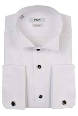 Xact Herren Formales Smokinghemd, Doppelmanschette - Manschettenknöpfe inklusive (White - Wing Collar - Black Buttons) 39 von Xact