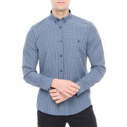 Xact Herren Freizeithemden 'Gingham' Kariert Polokragen Langarm (Denim Blue/Navy) S von Xact