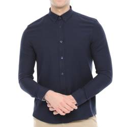 Xact Herren Freizeithemden 'Oxford' Unifarben Polokragen Langarm (Dark Navy) L von Xact