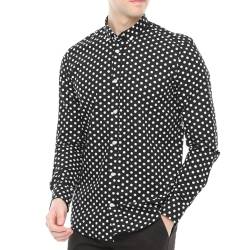 Xact Herren Freizeithemden Polka Dot Polokragen Langarm (Black/White) M von Xact