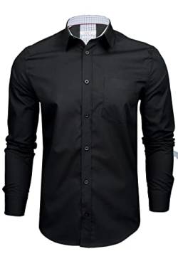 Xact Herren Freizeithemden 'Poplin' Unifarben Polokragen Langarm (Black) XXXL von Xact