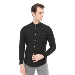 Xact Herren Freizeithemden Unifarben Polokragen Langarm (Black) XL von Xact