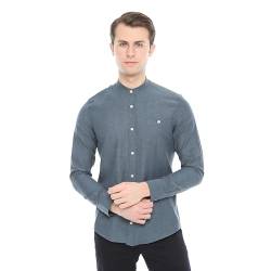 Xact Herren Freizeithemden Unifarben Polokragen Langarm (Denim Blue) M von Xact