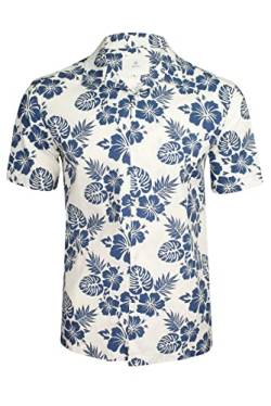 Xact Herren Hemd mit kubanischem Kragen und kurzen Ärmeln, Hawaiianisches Muster (Chambal - Bright White) XXXL von Xact