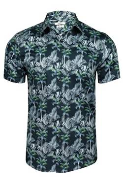 Xact Herren Kurzarm-Hemd mit Palmenmuster, aus Baumwolle, Hawaiianischer Stil (Blue) XXXL von Xact