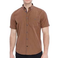 Xact Herren Kurzarmhemd mit Gingham-Karo, Button-Down-Kragen, Normale Passform (Apricot/Navy) M von Xact