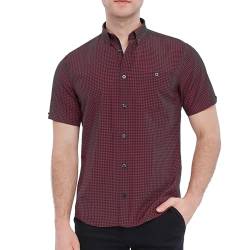 Xact Herren Kurzarmhemd mit Gingham-Karo, Button-Down-Kragen, Normale Passform (Chilli Red/Navy) L von Xact