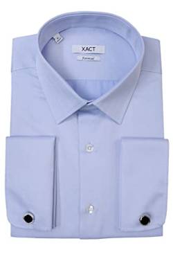 Xact Herren Langarm-Hemd mit Doppelmanschette im Herringbone-Muster - Manschettenknöpfe inklusive (Herringbone - Sky Blue) 41 von Xact