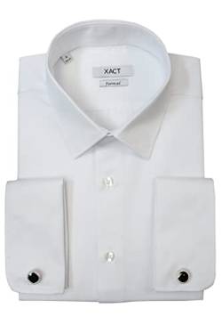 Xact Herren Langarm-Hemd mit Doppelmanschette im Herringbone-Muster - Manschettenknöpfe inklusive (Herringbone - White) 41 von Xact