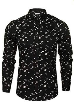 Xact Herren Langarmhemd mit Vogeldruck, schlanke Passform (Black) XXL von Xact