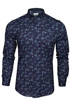 Xact Herren Langarmhemd mit floralem Muster, Slim-fit (Navy/Blue) M von Xact