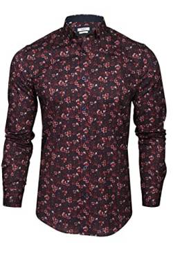 Xact Herren Langarmhemd mit floralem Muster, Slim-fit (Navy/Burgundy) L von Xact