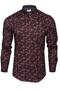 Xact Herren Langarmhemd mit floralem Muster, Slim-fit (Navy/Burgundy) M von Xact