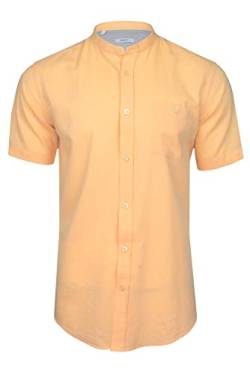 Xact Herren Leinen Grandad-Mandarinkragen Kurzarmhemd (Sun Bleached Yellow) L von Xact