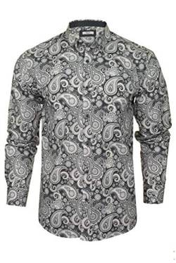 Xact Herren Paisleymuster Langarmhemd mit Button-Down-Kragen - Slim Fit (Grey/Grey) XL von Xact
