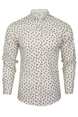Xact Herren Paisleymuster Langarmhemd mit Button-Down-Kragen - Slim Fit (Small Paisley - White) XXL von Xact