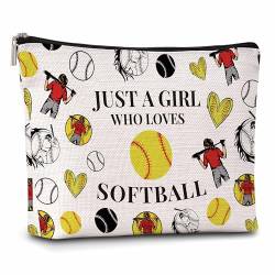 Baseball-Geschenk-Make-up-Tasche für Damen, Just A Woman Who Loves Baseball-Kosmetiktasche, Sportliebhaber-Geschenktasche, Baseball-Mama-Make-up-Reißverschlusstasche, Geburtstagsgeschenk für Familie, von Xanev