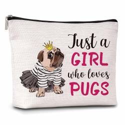 Kosmetiktasche für Hundeliebhaber, Motiv: "Just A Woman Who Loves Pugs", Geschenktaschen für Hundeliebhaber, Mops-Make-up-Reißverschlusstasche, Geburtstagsgeschenk für Familie, Freunde, Schwester, von Xanev