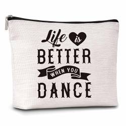Kosmetiktasche für Tänzerinnen und Tänzerinnen, mit Reißverschluss, Motiv: Life Is Better When You Dance, Weiss/opulenter Garten von Xanev