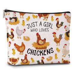 Kosmetiktasche mit Huhn-Geschenken für Frauen, "Just A Woman Who Loves Chickens", für Hühnerliebhaber, Tier-Make-up-Reißverschlusstasche, Geburtstagsgeschenk für Familie, Freunde, Schwester, BFF, A44, von Xanev