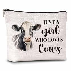 Kuh-Geschenke, Make-up-Tasche für Damen, Just A Woman Who Loves Cows, Kuh-Liebhaber, Geschenktasche, Tier-Make-up-Reißverschlusstasche, Geburtstagsgeschenk für Familie, Freunde, Schwester, BFF, A27, von Xanev