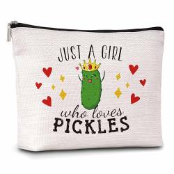 Pickle Gifts Make-up-Tasche für Damen, Just A Woman Who Loves Pickles Kosmetiktasche, Gurkenliebhaber, Geschenktasche, Lebensmittel-Gurken-Make-up-Tasche, Geburtstagsgeschenk für Familie, Freunde, von Xanev