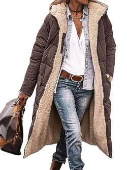 Xatilo Damen Sherpa -Mantel Einfarbig Mäntel Lange Ärmel Fleecejacke Bequem Oberbekleidung Frauen Mit Kapuze Urlaub Kaffee XL von Xatilo