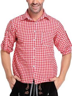 Xatilo Oktoberfest Herren Outfit Revershals Trachtenhemd Knopf Hemden Herren Rot L von Xatilo