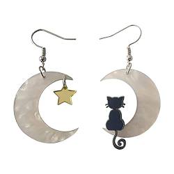 Ohrringe Silber 925 Kleine süße Katze Mond Stern Mond baumeln Ohrringe Ohrringe für Frauen Mädchen Katze Stern Mann Katze Ohrringe Mond Stern Ohrringe Ohrringe Silber 925 (White, One Size) von Xbemkste