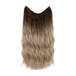 Perücke Damen Festival Zubehör Brown Wire Hair Extension Langer synthetischer Clip In Wave Curly Hairpiece für Frauen 16 größenverstellbares transparentes Stirnband Kostüm Herren Festival Zubehör (F, A) von Xbemkste