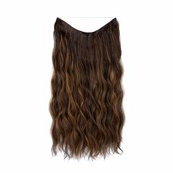 Perücke Damen Festival Zubehör Brown Wire Hair Extension Langer synthetischer Clip In Wave Curly Hairpiece für Frauen 16 größenverstellbares transparentes Stirnband Kostüm Herren Festival Zubehör (C, A) von Xbemkste