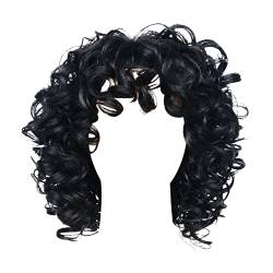 Perücke Damen Festival Zubehör Kurzes lockiges Haar für Frauen, gemischt mit goldenem Stirnband, geeignet für Damenperücken, blonde Perücke, Hochtemperaturseide, schwarze Perücke Damen (Black, One Size) von Xbemkste